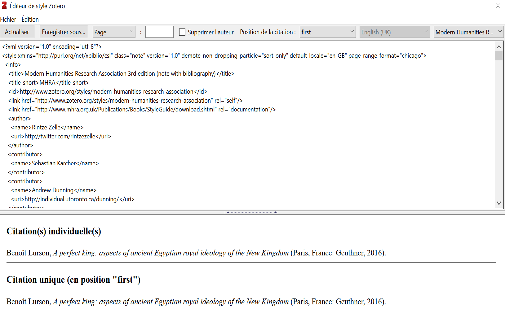 Editeur de style Zotero