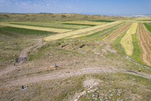 Opérations de prospection géophysique sur le site de Beniamin à proximité d’un secteur d’habitat fouillé au début des année 2000 © photographie par drone : Aurélia Luneau, juin 2023 Opérations de prospection géophysique sur le site de Beniamin à proximité d’un secteur d’habitat fouillé au début des année 2000 © photographie par drone : Aurélia Luneau, juin 2023