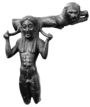 Image of an handle from Bronze Hydria in shape of a Kouros / Crédits Photo: Paris, Musée du Louvre, no. 2785